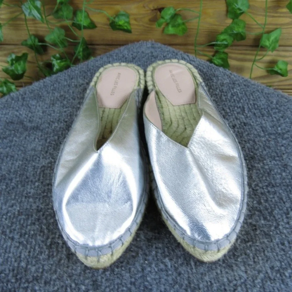 Avec Les Filles Women Mule Espadrille Silver Leather 6.5 Medium Gently Used 2025
